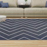 6' X 9' Grey Waves Stain Resistant Indoor Outdoor Area Rug