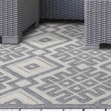 5' X 7' Cream Geometric Stain Resistant Non Skid Indoor Outdoor Area Rug