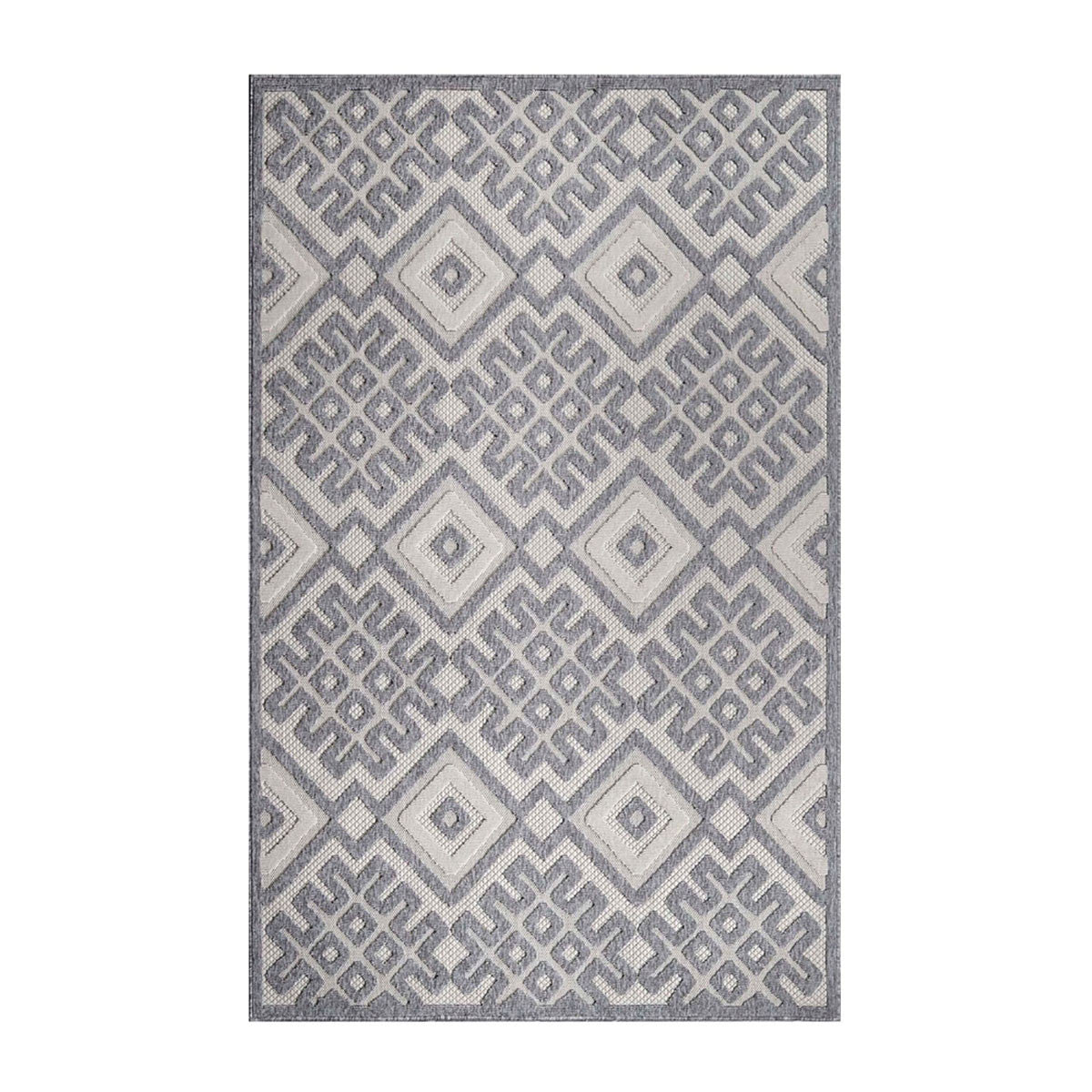 6' X 9' Cream Geometric Stain Resistant Non Skid Indoor Outdoor Area Rug