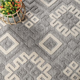 6' X 9' Grey Geometric Stain Resistant Non Skid Indoor Outdoor Area Rug