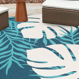 8' X 10' Blue Green Cream Geometric Stain Resistant Indoor Outdoor Area Rug