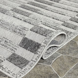 5' X 7' Grey Striped Stain Resistant Non Skid Indoor Outdoor Area Rug