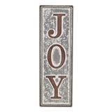 19" X 6" Gray and Brown Handcrafted Joy Metal Wall Decor