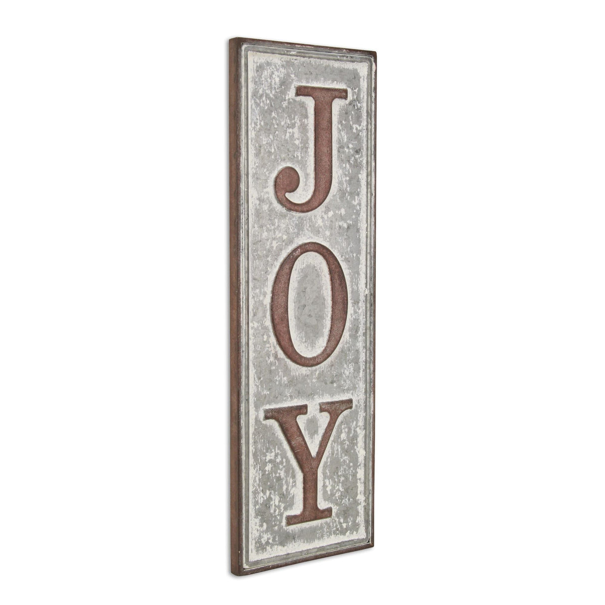 19" X 6" Gray and Brown Handcrafted Joy Metal Wall Decor