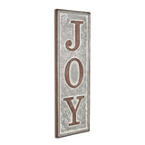 19" X 6" Gray and Brown Handcrafted Joy Metal Wall Decor