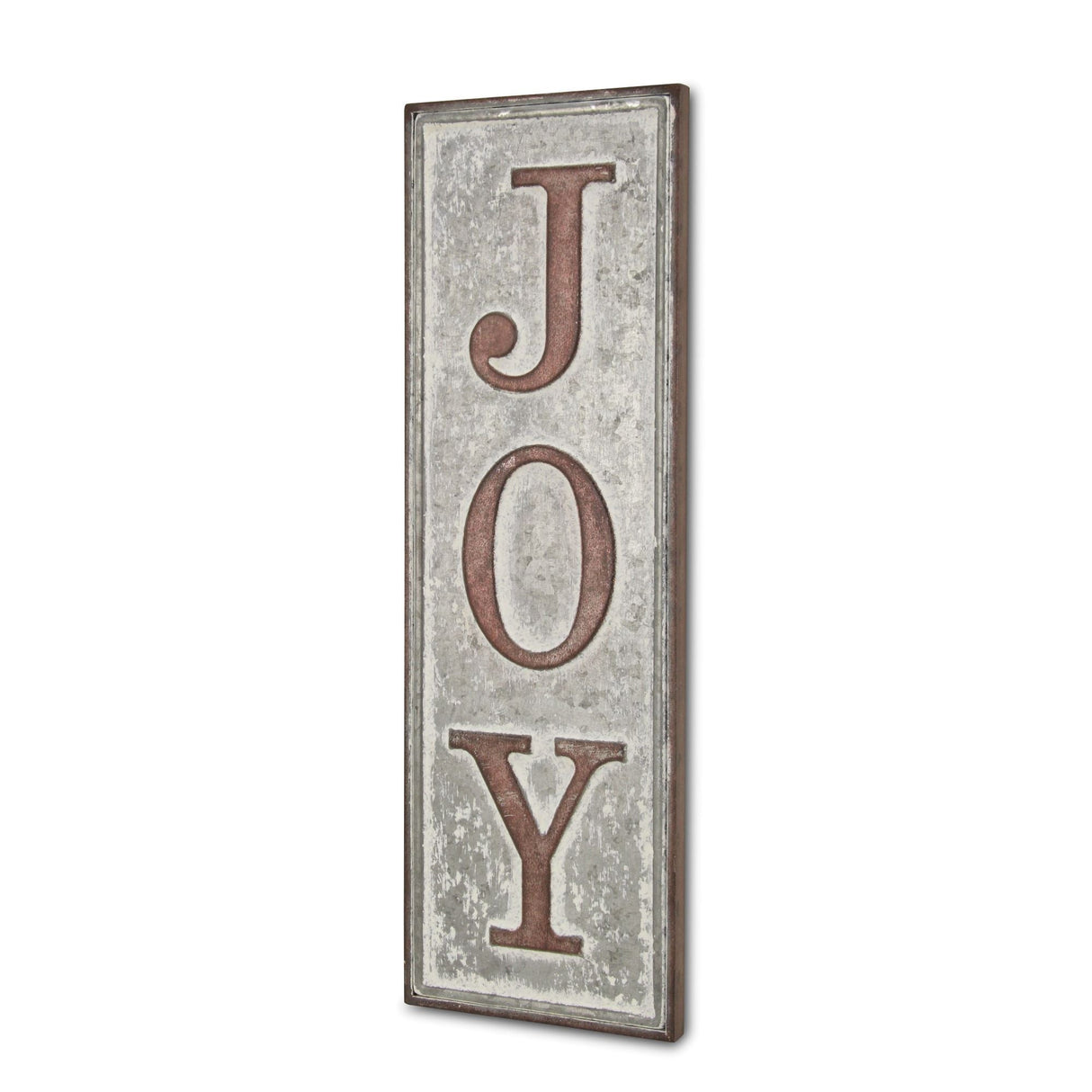 19" X 6" Gray and Brown Handcrafted Joy Metal Wall Decor