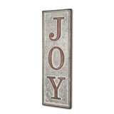 19" X 6" Gray and Brown Handcrafted Joy Metal Wall Decor