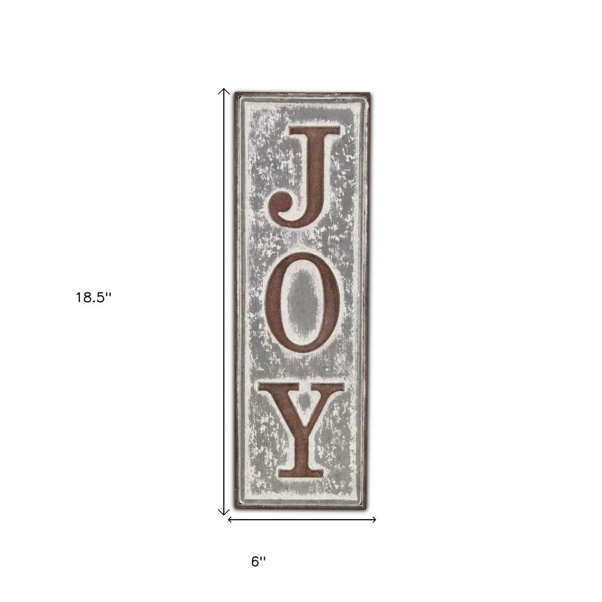 19" X 6" Gray and Brown Handcrafted Joy Metal Wall Decor