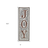 19" X 6" Gray and Brown Handcrafted Joy Metal Wall Decor