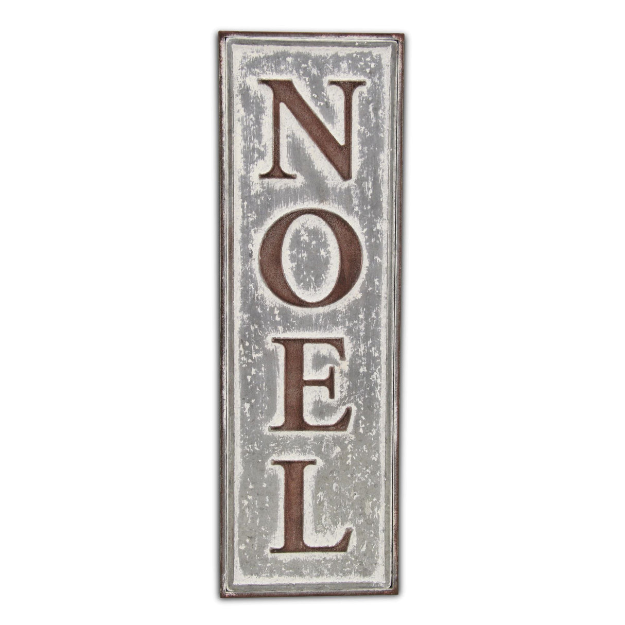 19" X 6" Gray and Brown Christmas Handcrafted Noel Metal Wall Decor