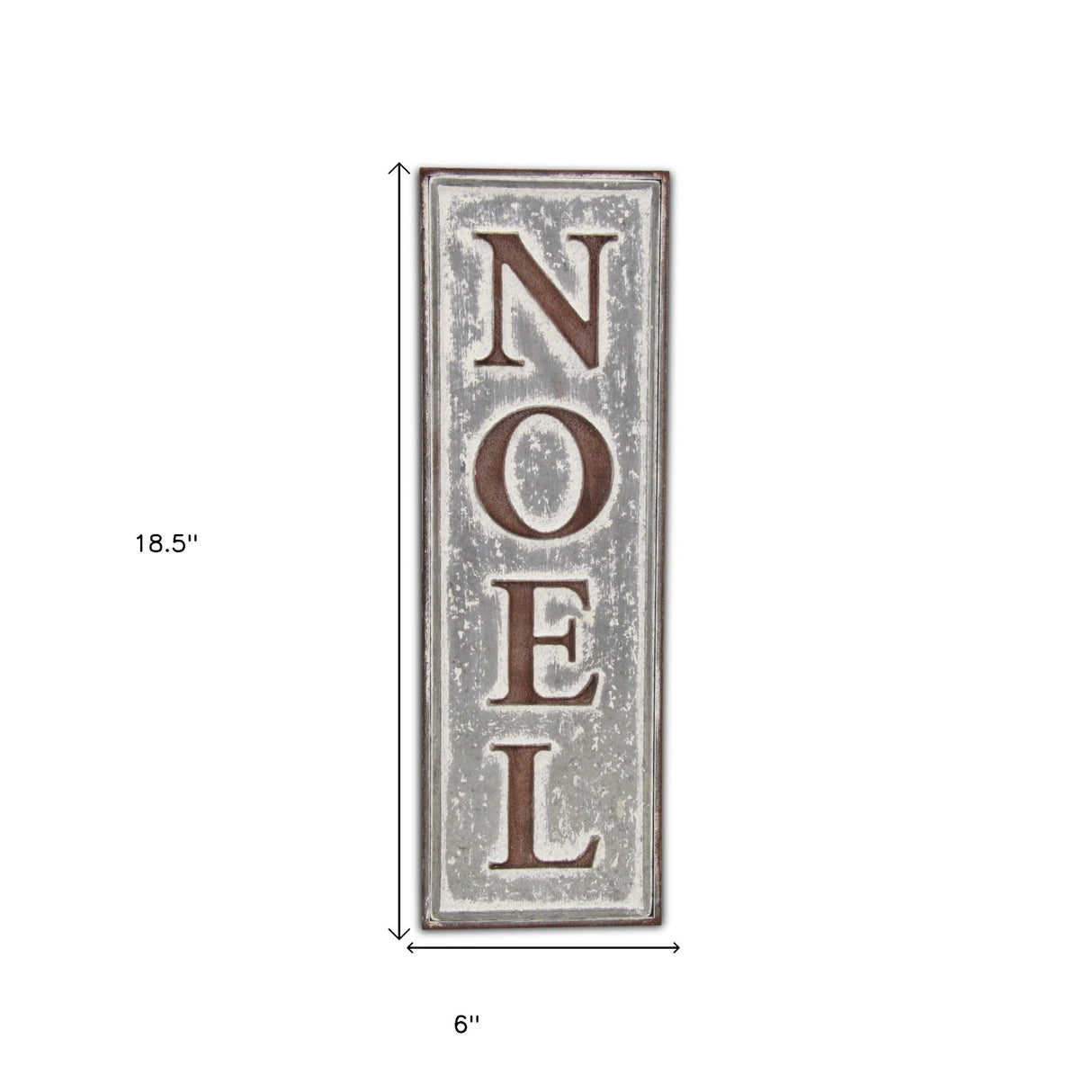 19" X 6" Gray and Brown Christmas Handcrafted Noel Metal Wall Decor