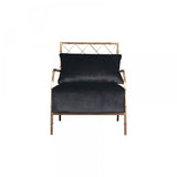 25" Black Velvet And Gold Solid Color Arm Chair