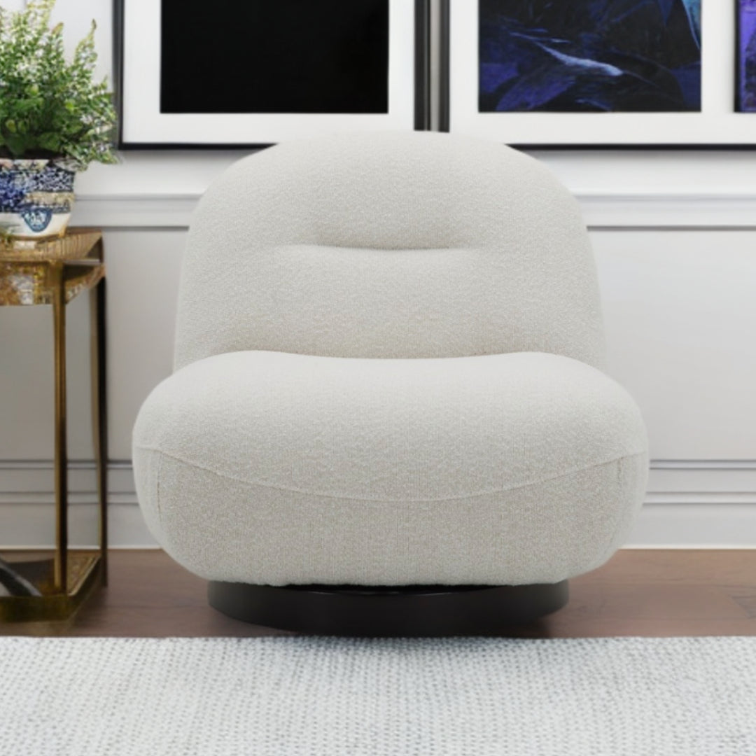 33" Cream Fabric Swivel Lounge Chair