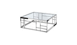 40" Silver And Clear Glass Square Coffee Table