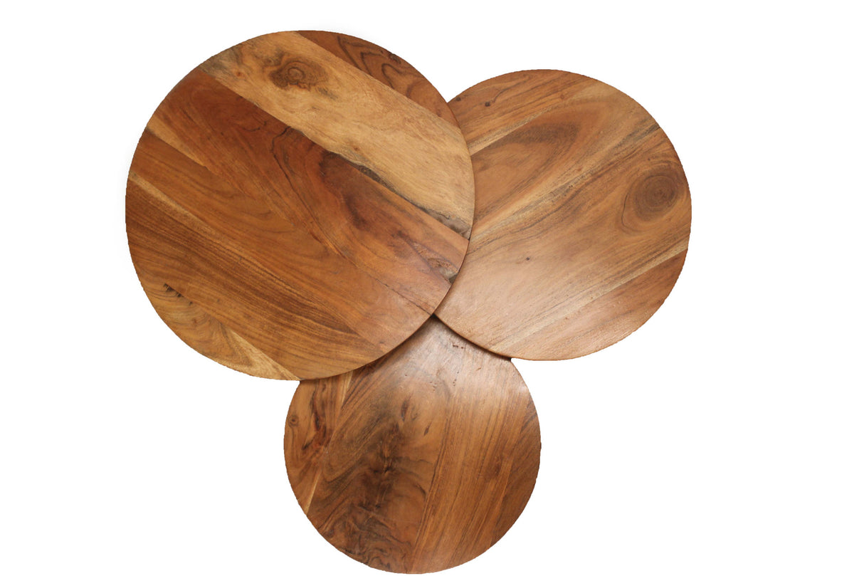 35" Black And Natural Brown Solid Wood Round Distressed Coffee Table