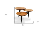 35" Black And Natural Brown Solid Wood Round Distressed Coffee Table