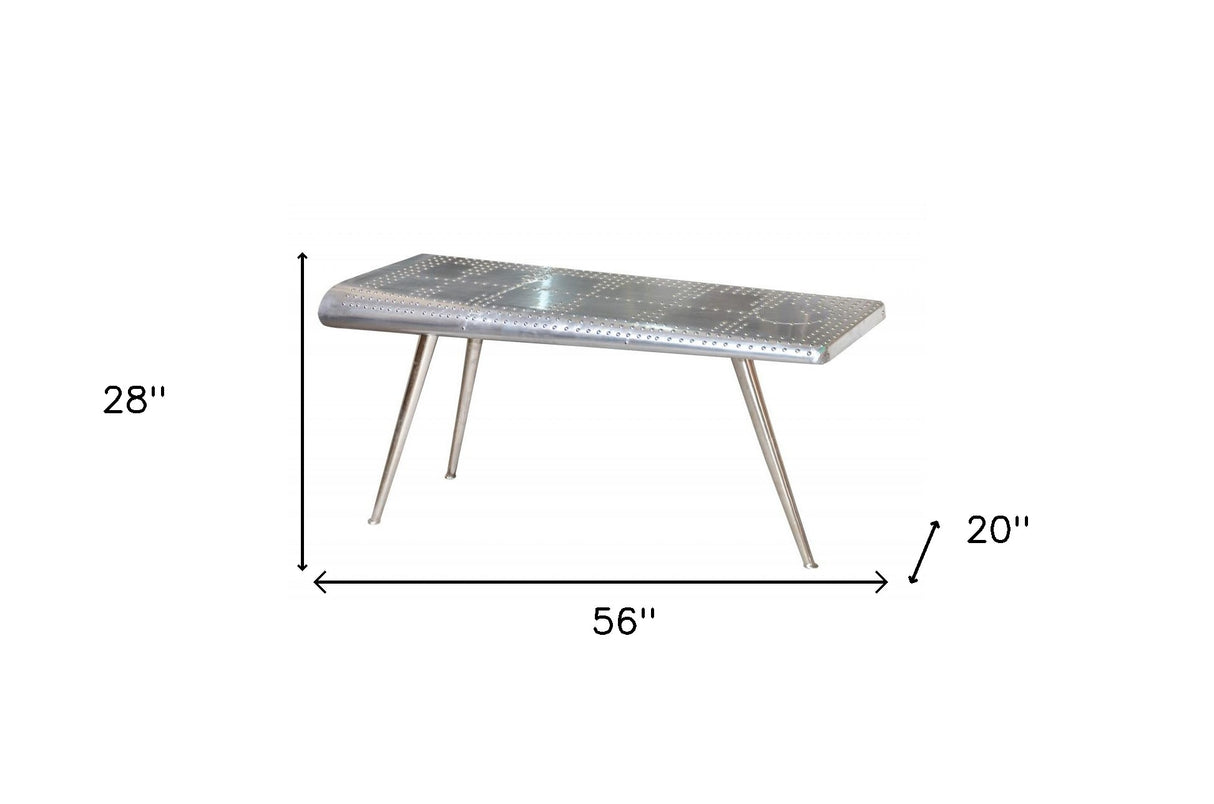 56" Silver Aluminum Three Leg Console Table