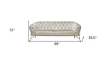 88" Beige Velvet Sofa With Gold Legs