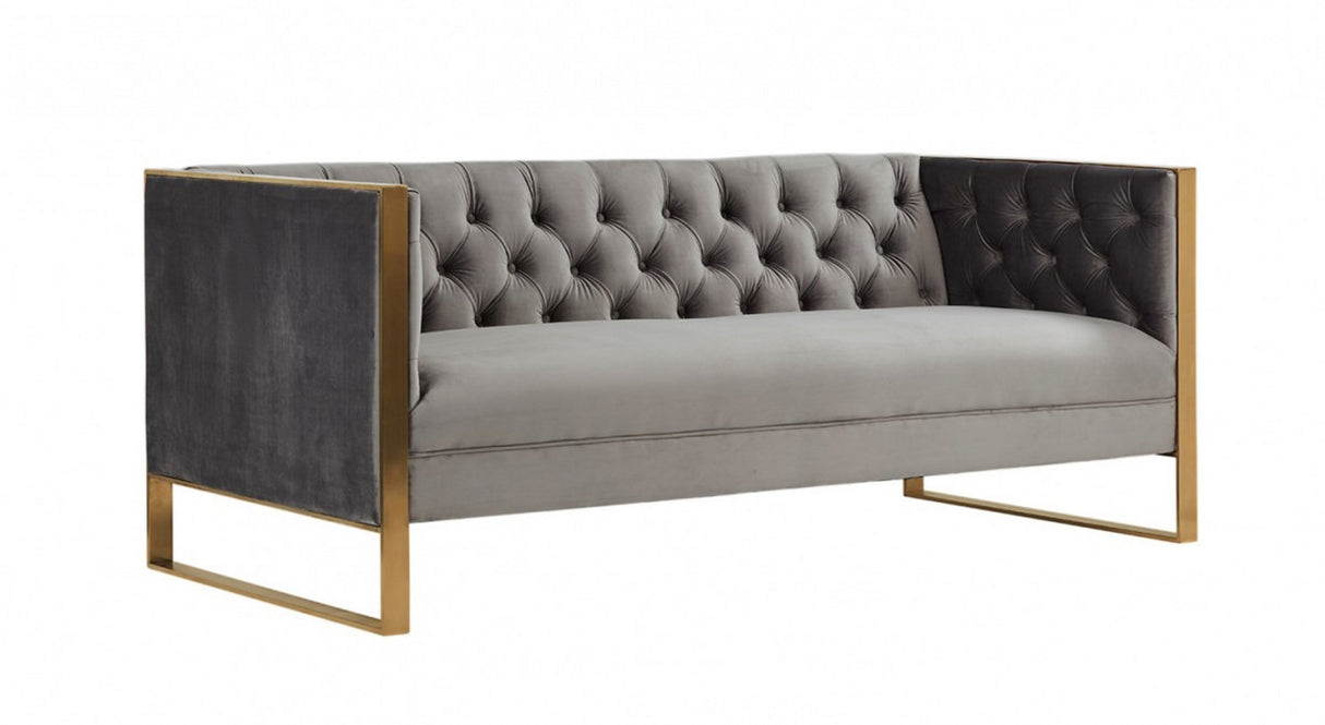 75" Gray Velvet Sofa With Gold Legs