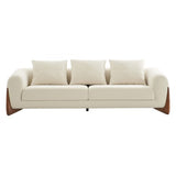 100" Cream Sofa With Wood Brown Legs