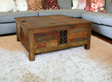 40" Rustic Brown Reclaimed Wood Square Lift Top Coffee Table