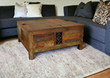 40" Rustic Brown Reclaimed Wood Square Lift Top Coffee Table