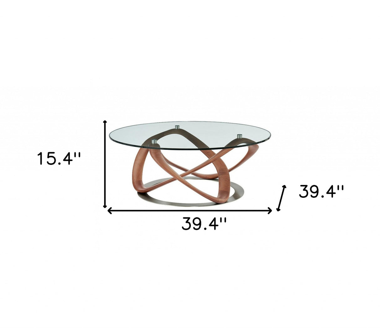 39" Clear And Brown Glass And Solid Wood Round Coffee Table