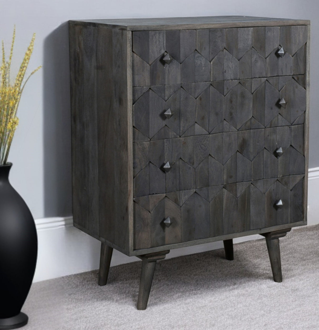 27" Dark Gray Solid Wood Four Drawer Dresser