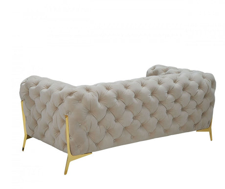 74" Beige And Gold Velvet Chesterfield Loveseat