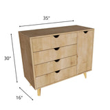 35" Natural Solid Wood Four Drawer Combo Dresser