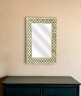 24" Ivory and Black Quatrefoil Bone Inlay Framed Wall Mirror