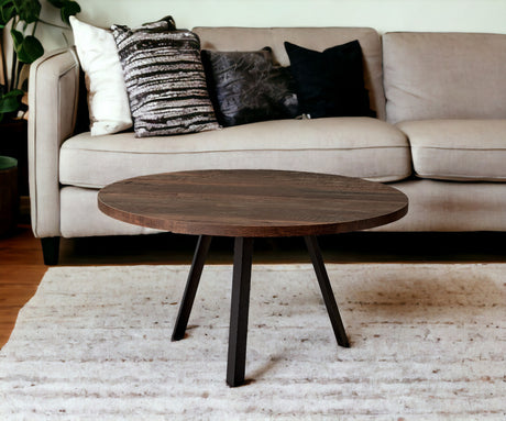 36" Brown And Black Round Coffee Table