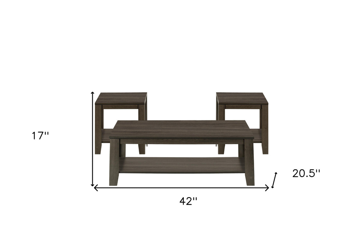 Set Of Three 42" Oak Rectangular Coffee Table With Three Shelves
