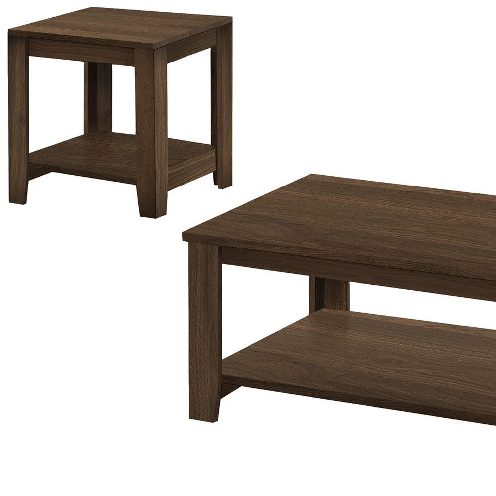 Set Of Three 42" Dark Brown Rectangular Coffee Table With Three Shelves