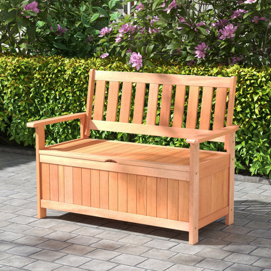 48 Inch Patio Wood Storage Bench with Slatted Backrest