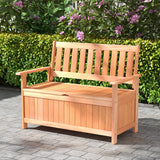 48 Inch Patio Wood Storage Bench with Slatted Backrest