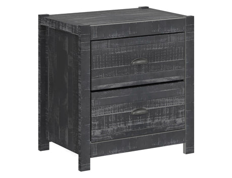 24" Dark Gray Distressed Solid Wood Two Drawer Nightstand