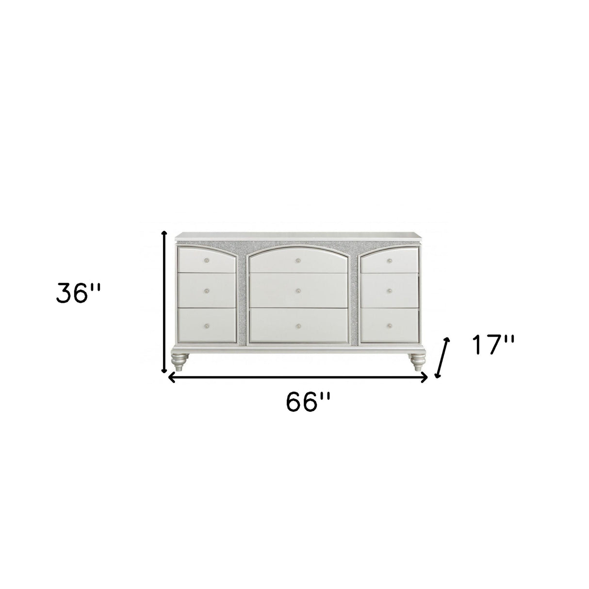 66" Platinum Manufactured Wood Nine Drawer Dresser