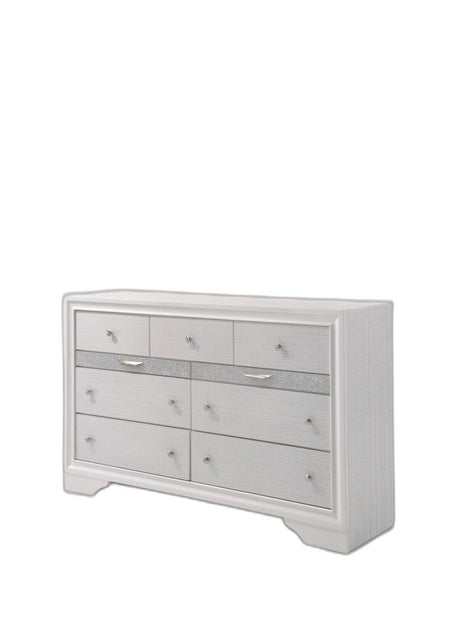 63" White Manufactured Wood Nine Drawer Triple Dresser