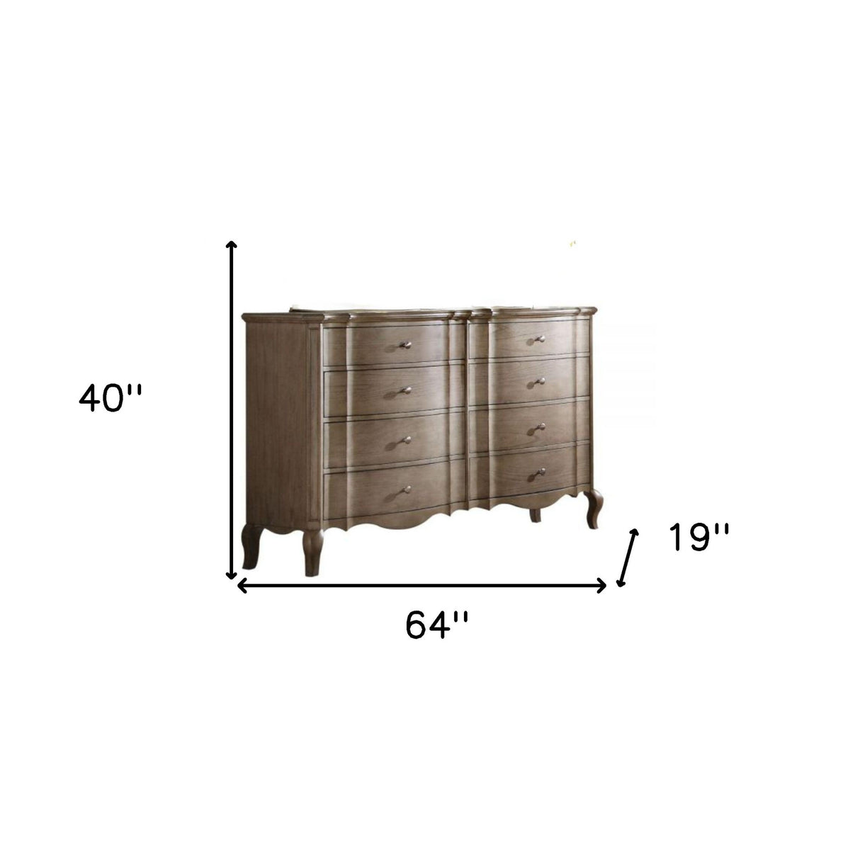 64" Taupe Solid and Manufactured Wood Eight Drawer Double Dresser