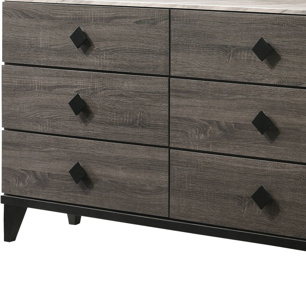 61" Gray Solid and Manufactured Wood Six Drawer Double Dresser