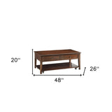 48" Walnut Manufactured Wood Rectangular Lift Top Coffee Table With Shelf