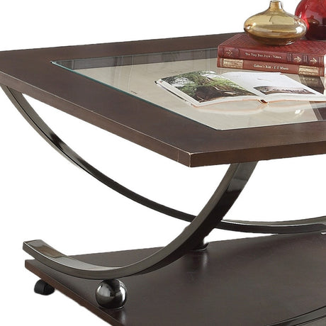 36" Black Nickel And Clear Glass Square Coffee Table With Shelf