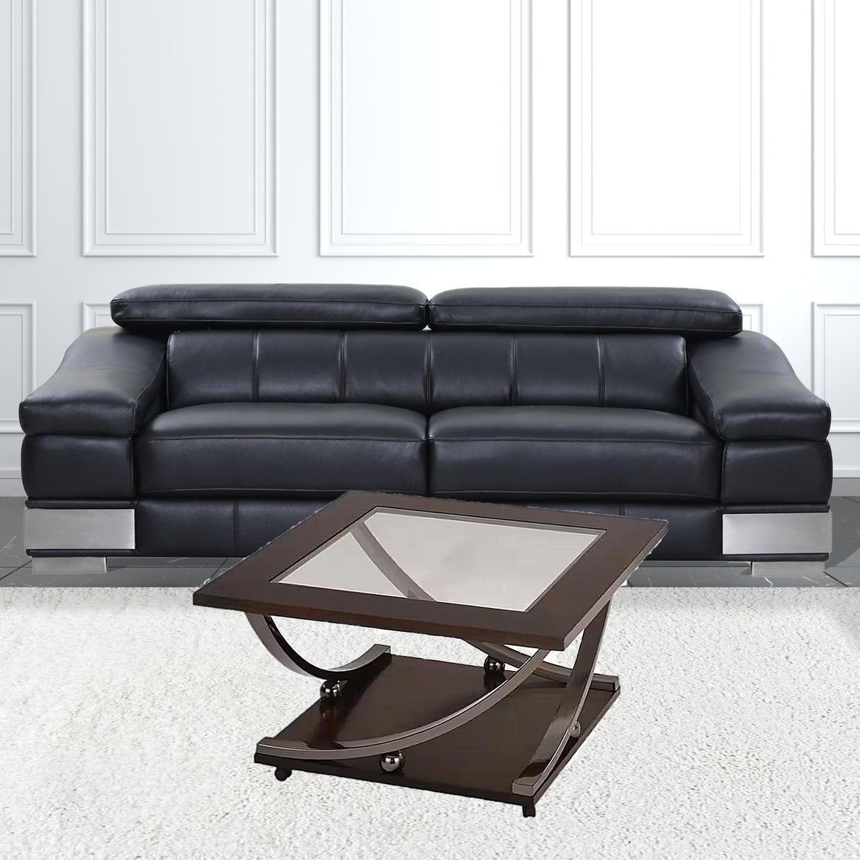 36" Black Nickel And Clear Glass Square Coffee Table With Shelf