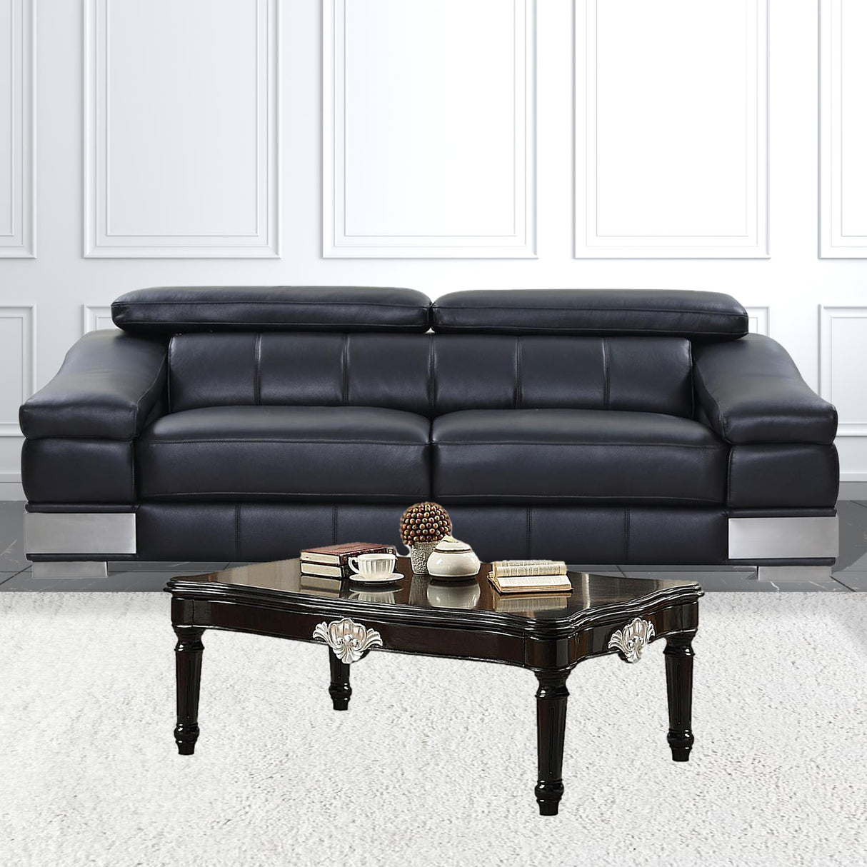 55" Black Rectangular Coffee Table