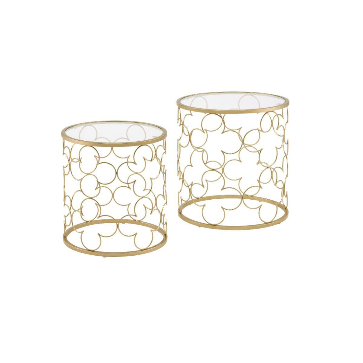 20" Gold And Clear Glass Round Nested Coffee Tables