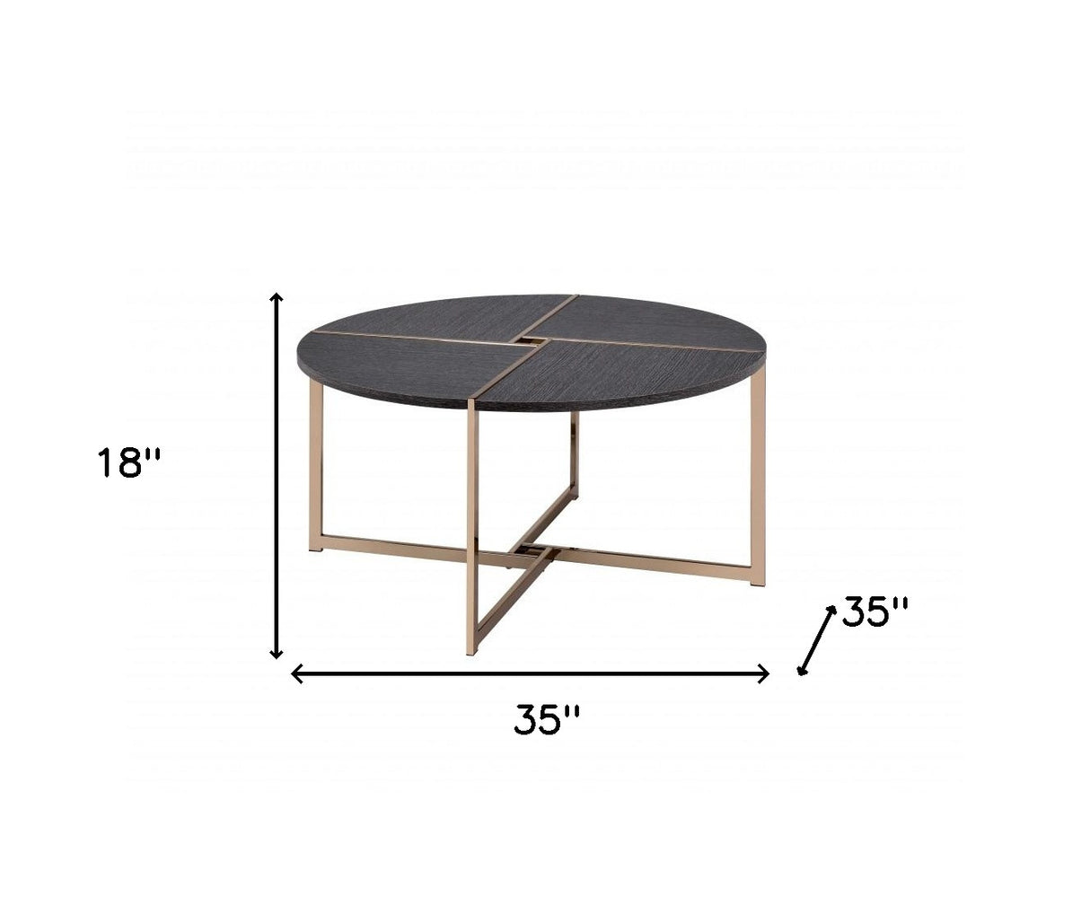 35" Champagne And Black Round Coffee Table