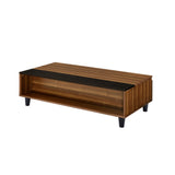 47" Walnut And Black Rectangular Lift Top Coffee Table With Shelf