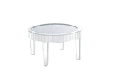 32" Clear And Silver Glass Round Mirrored Coffee Table
