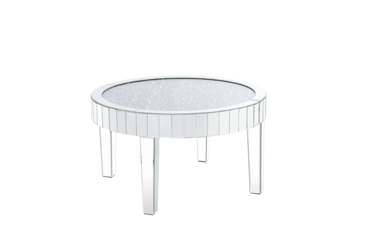 32" Clear And Silver Glass Round Mirrored Coffee Table